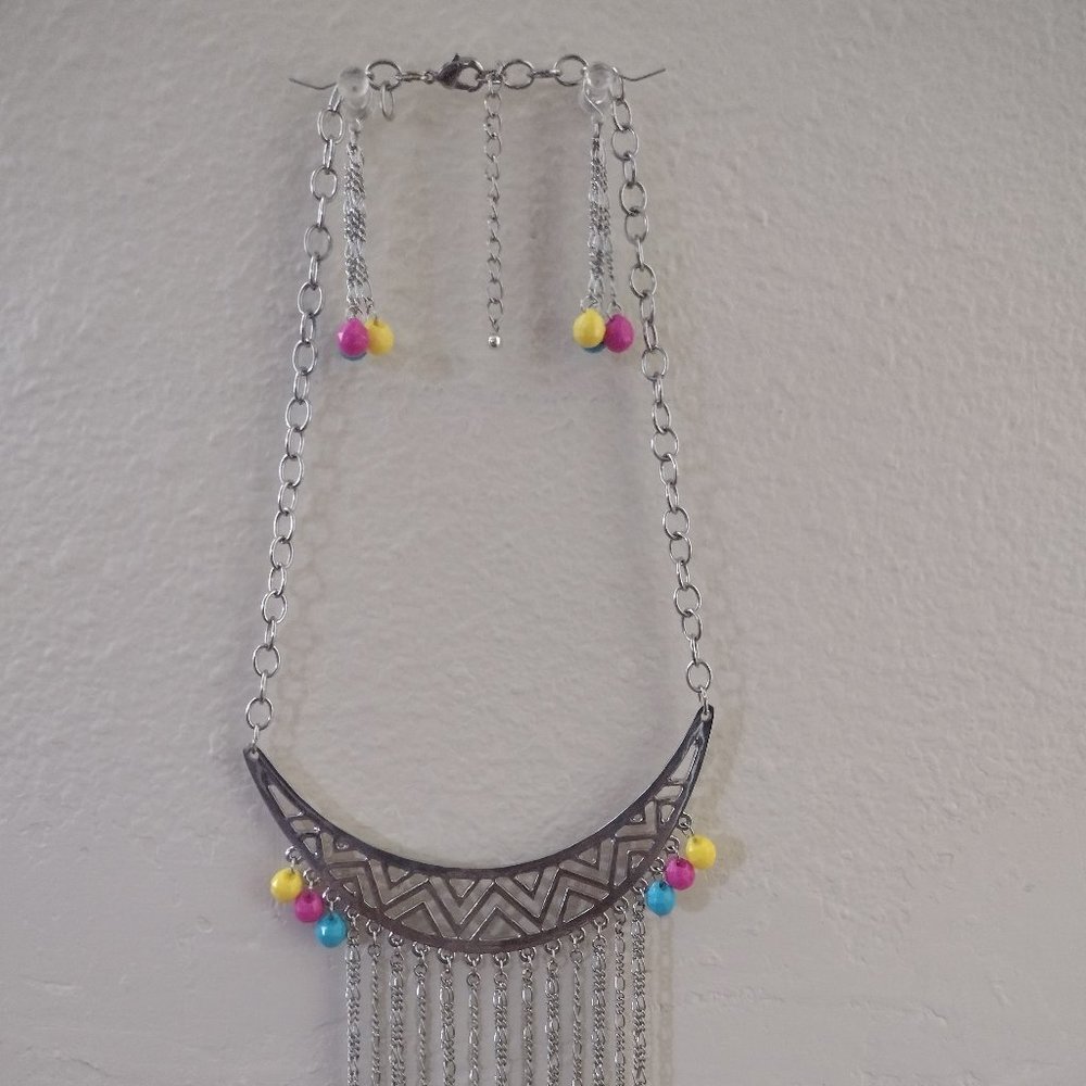 Chandelier inspired silver necklace and earrings